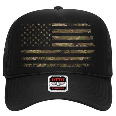 Camo American Flag Usa Camouflage High Crown Mesh Back Trucker Hat