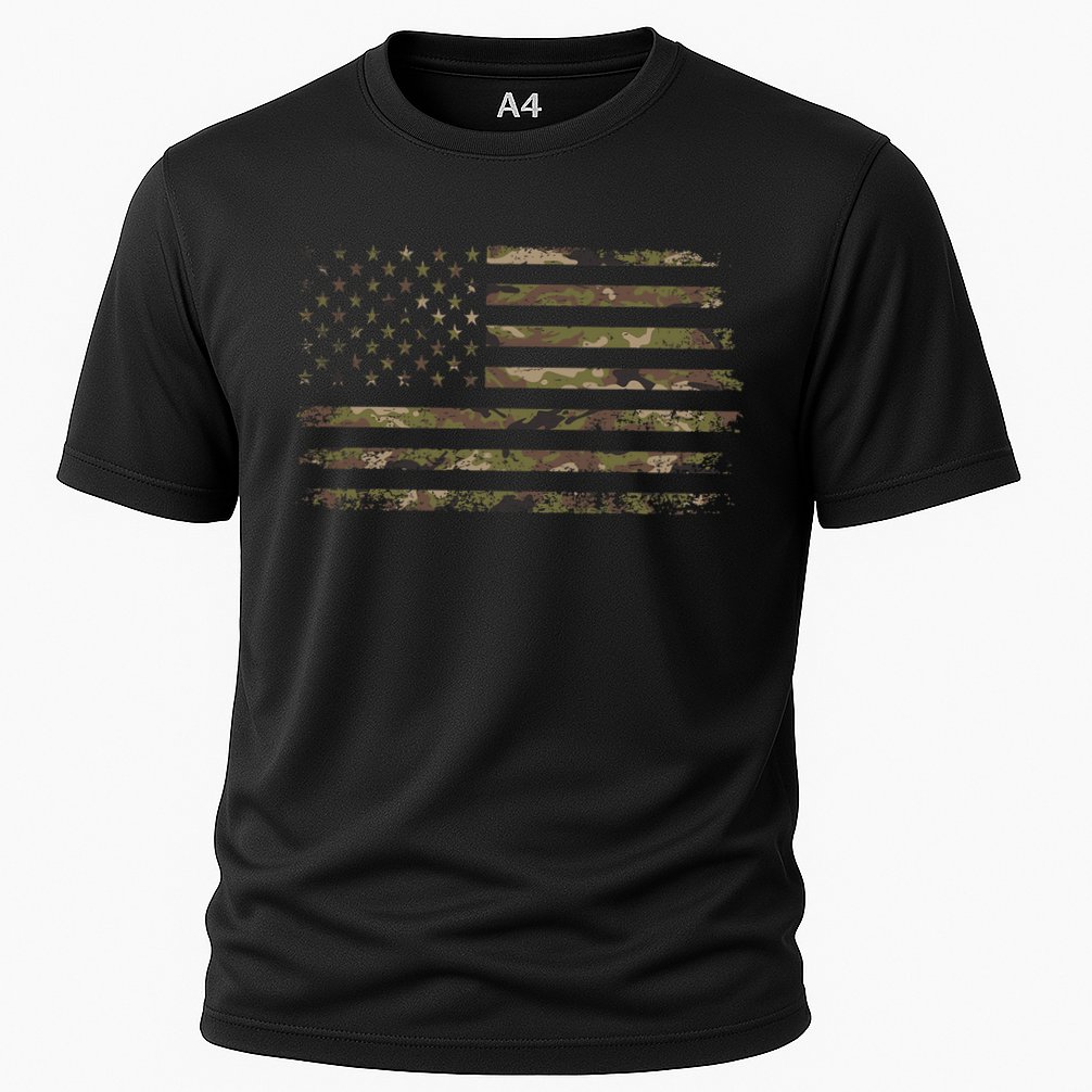 Camo American Flag Usa Camouflage Cooling Performance Crew T-Shirt