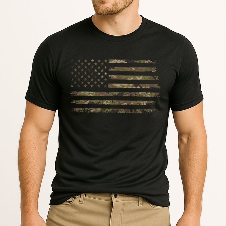 Camo American Flag Usa Camouflage Cooling Performance Crew T-Shirt
