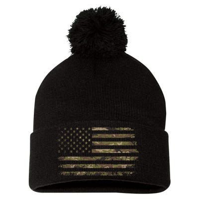 Camo American Flag Usa Camouflage Pom Pom 12in Knit Beanie