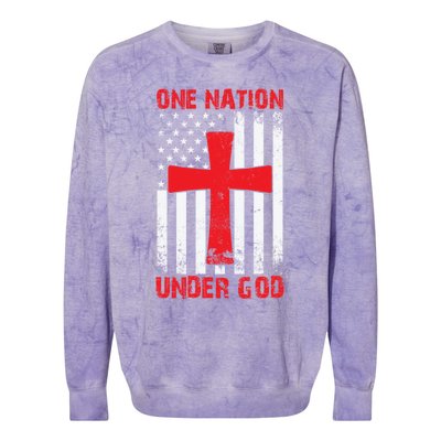 Christian American Flag One Nation Under God Gift Colorblast Crewneck Sweatshirt