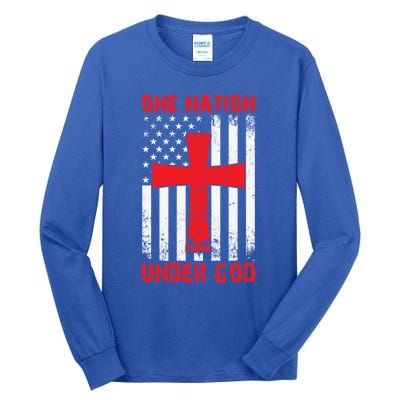 Christian American Flag One Nation Under God Gift Tall Long Sleeve T-Shirt