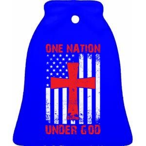 Christian American Flag One Nation Under God Gift Ceramic Bell Ornament