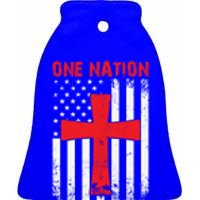 Christian American Flag One Nation Under God Gift Ceramic Bell Ornament