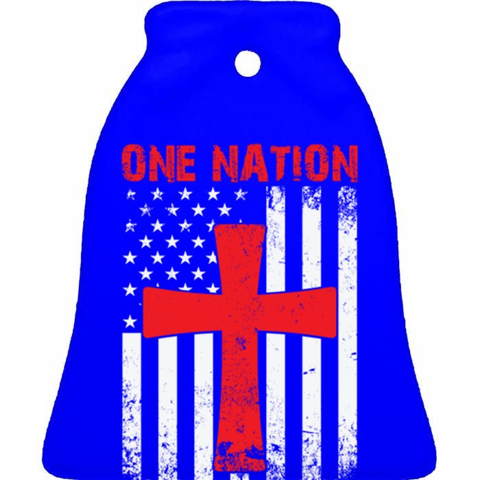 Christian American Flag One Nation Under God Gift Ceramic Bell Ornament