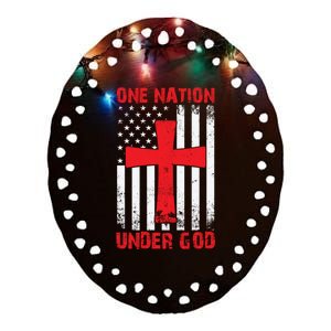 Christian American Flag One Nation Under God Gift Ceramic Oval Ornament