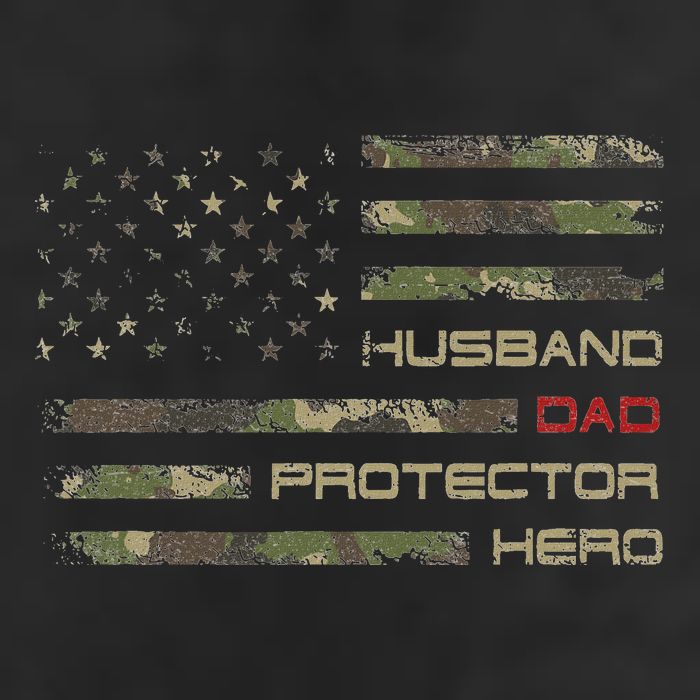 Camouflage American Flag Husband Dad Protector Hero Father Cool Comfort Performance Bucket Hat