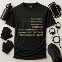 Camouflage American Flag Husband Dad Protector Hero Father Cooling Performance Crew T-Shirt