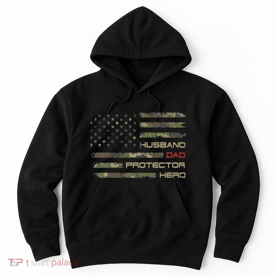 Camouflage American Flag Husband Dad Protector Hero Father Hoodie