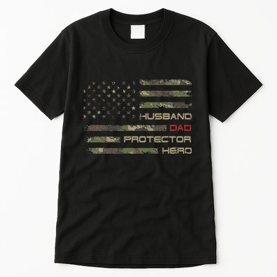 Camouflage American Flag Husband Dad Protector Hero Father Tall T-Shirt