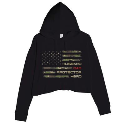 Camouflage American Flag Husband Dad Protector Hero Father Crop Fleece Hoodie