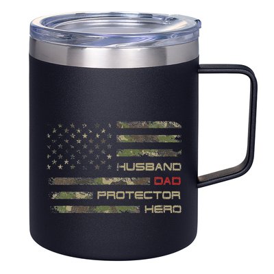 Camouflage American Flag Husband Dad Protector Hero Father 12oz Stainless Steel Coffee Mug