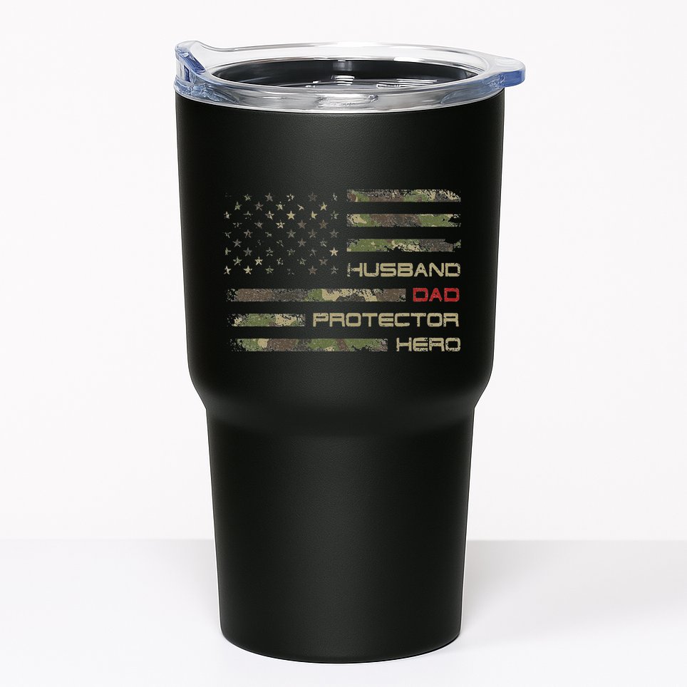 Camouflage American Flag Husband Dad Protector Hero Father Tumbler