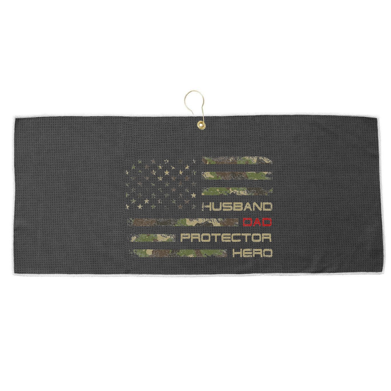 Camouflage American Flag Husband Dad Protector Hero Father Large Microfiber Waffle Golf Towel