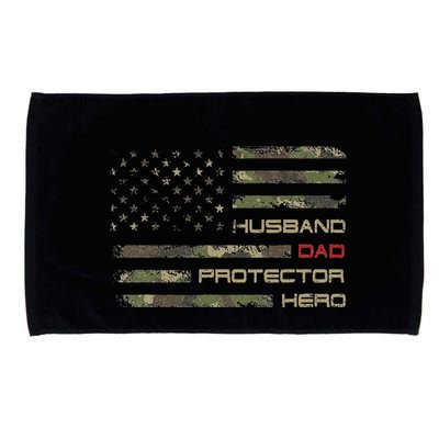 Camouflage American Flag Husband Dad Protector Hero Father Microfiber Hand Towel