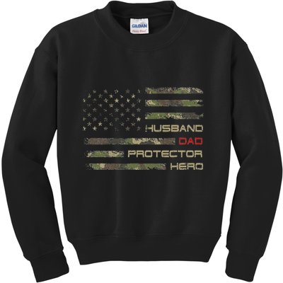 Camouflage American Flag Husband Dad Protector Hero Father Kids Sweatshirt