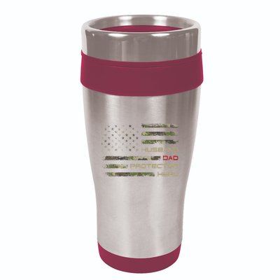 Camouflage American Flag Husband Dad Protector Hero Father 16oz Travel Tumbler