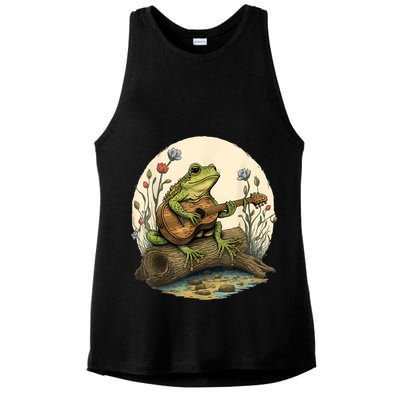 Cottagecore Aesthetic Frog Playing Banjo On Mushroom Ladies PosiCharge Tri-Blend Wicking Tank