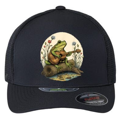 Cottagecore Aesthetic Frog Playing Banjo On Mushroom Flexfit Unipanel Trucker Cap