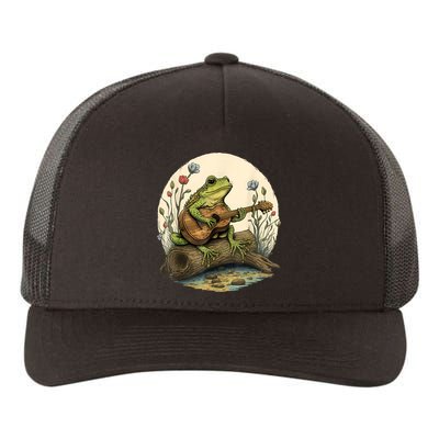 Cottagecore Aesthetic Frog Playing Banjo On Mushroom Yupoong Adult 5-Panel Trucker Hat