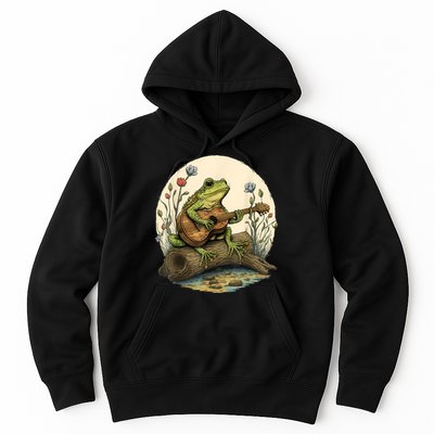 Cottagecore Aesthetic Frog Playing Banjo On Mushroom Hoodie