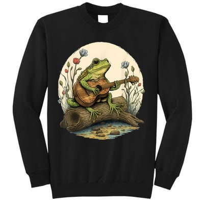 Cottagecore Aesthetic Frog Playing Banjo On Mushroom Sweatshirt