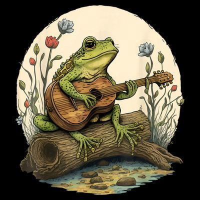 Cottagecore Aesthetic Frog Playing Banjo On Mushroom T-Shirt