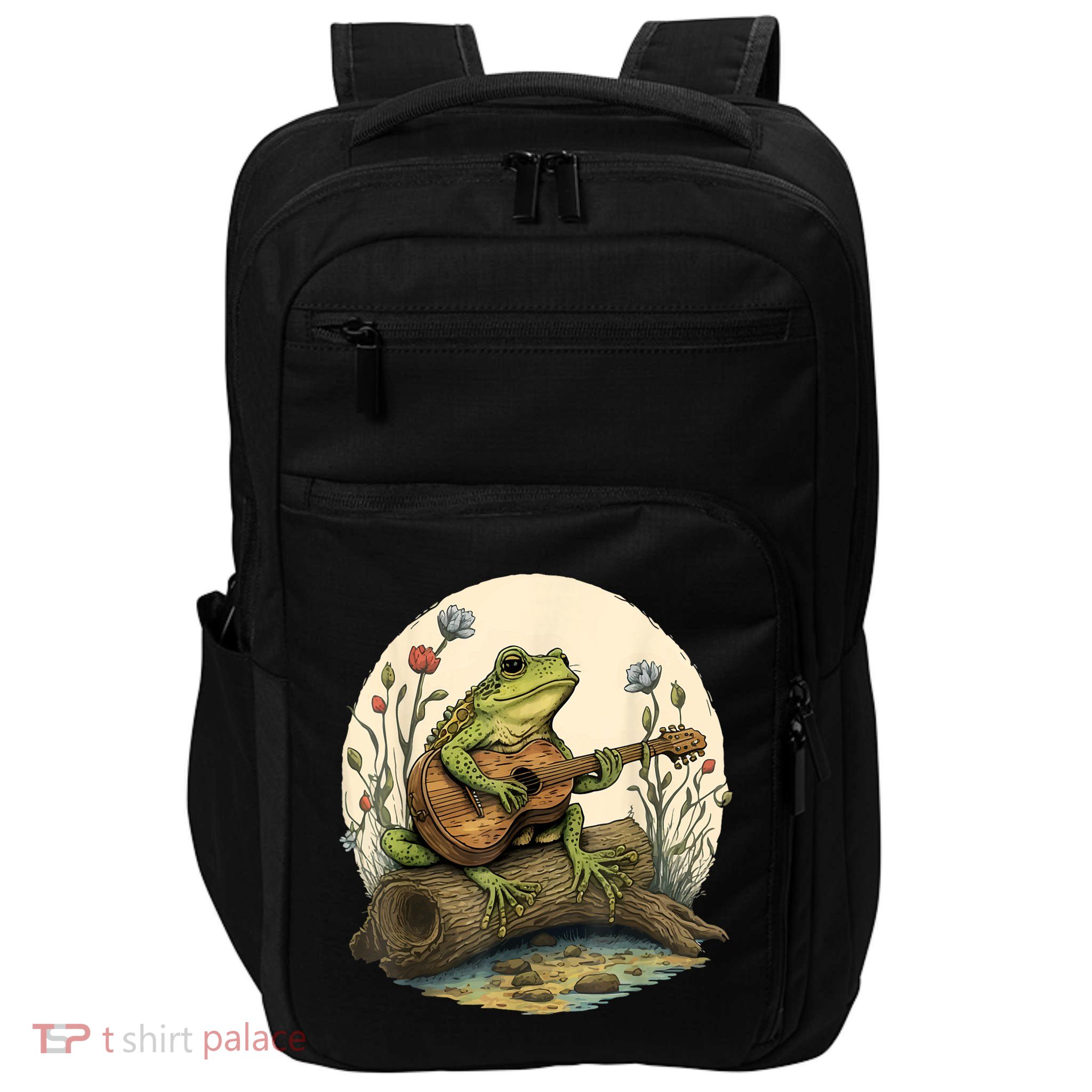 Cottagecore Aesthetic Frog Playing Banjo On Mushroom Impact Tech Backpack