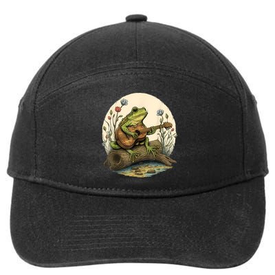 Cottagecore Aesthetic Frog Playing Banjo On Mushroom 7-Panel Snapback Hat