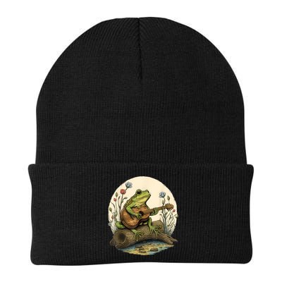 Cottagecore Aesthetic Frog Playing Banjo On Mushroom Beanie