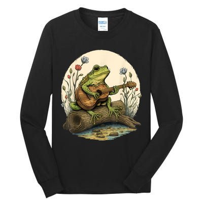 Cottagecore Aesthetic Frog Playing Banjo On Mushroom Tall Long Sleeve T-Shirt