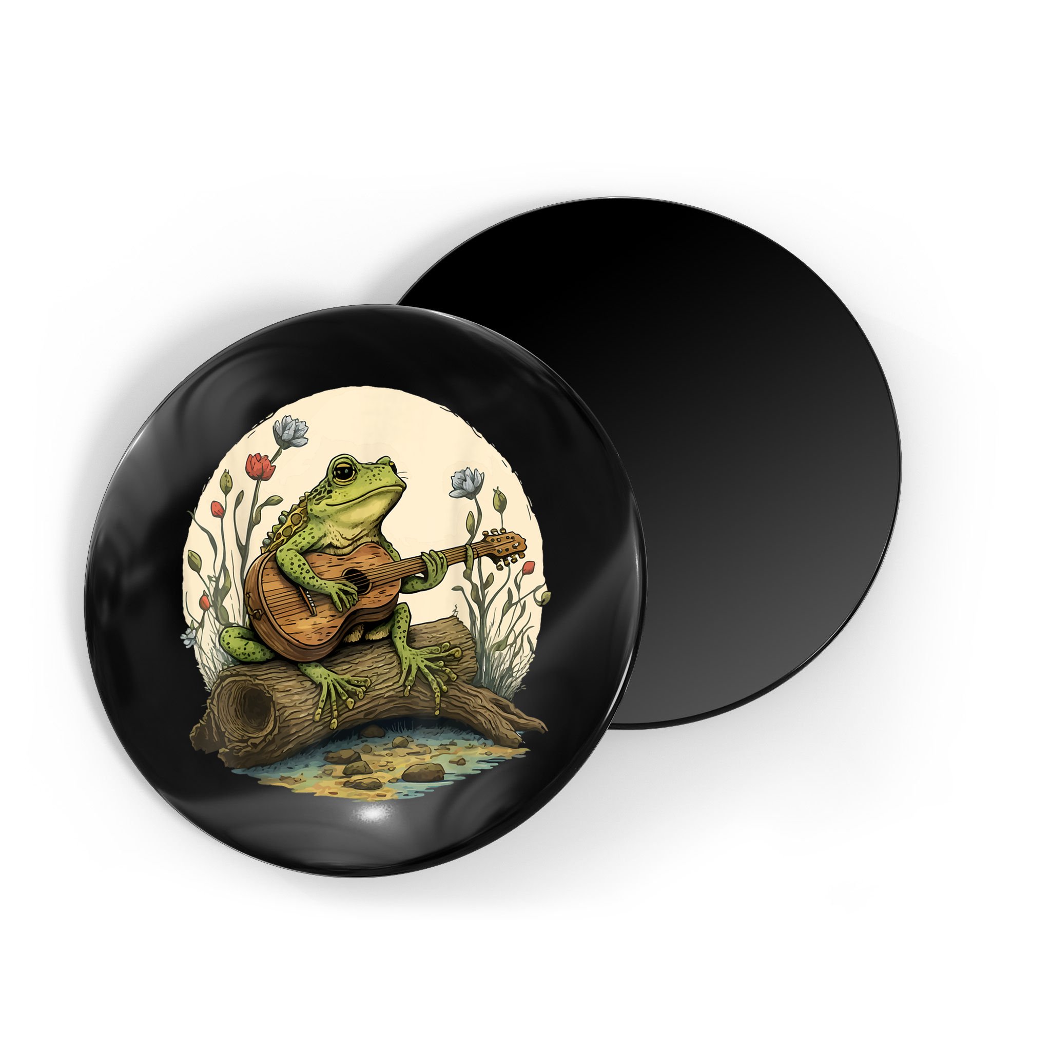 Cottagecore Aesthetic Frog Playing Banjo On Mushroom Magnet