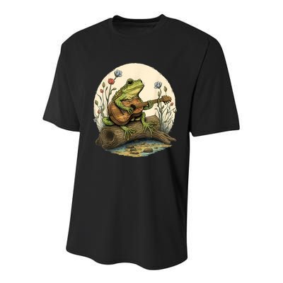 Cottagecore Aesthetic Frog Playing Banjo On Mushroom Youth Performance Sprint T-Shirt