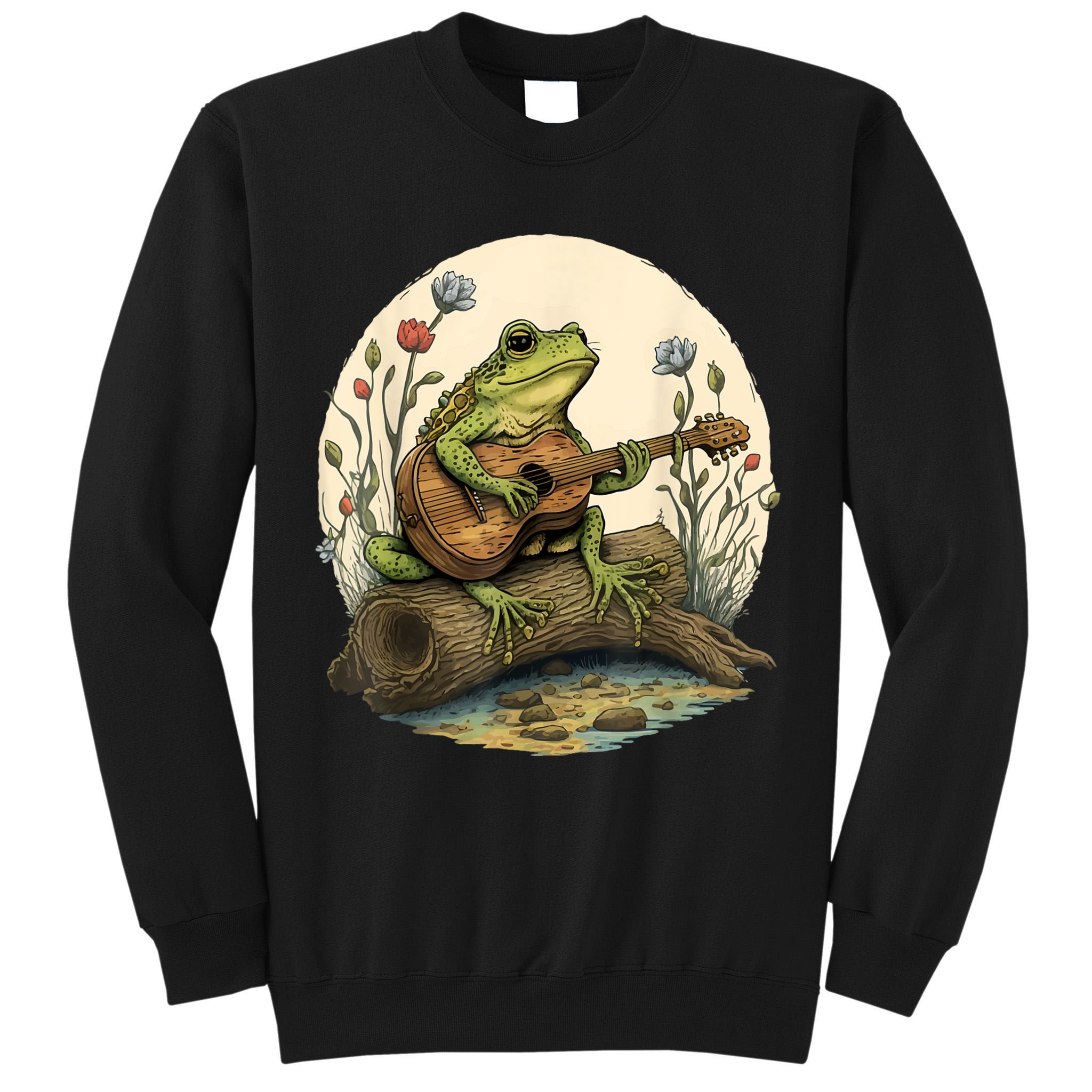 Cottagecore Aesthetic Frog Playing Banjo On Mushroom Tall Sweatshirt