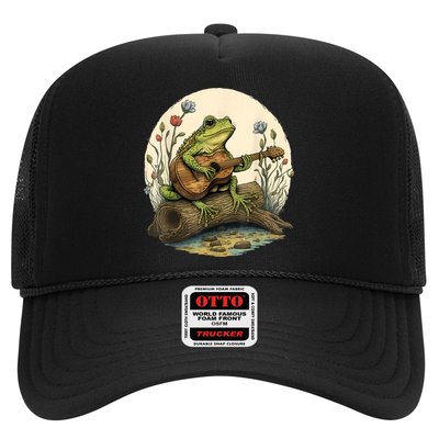 Cottagecore Aesthetic Frog Playing Banjo On Mushroom Trucker Hat