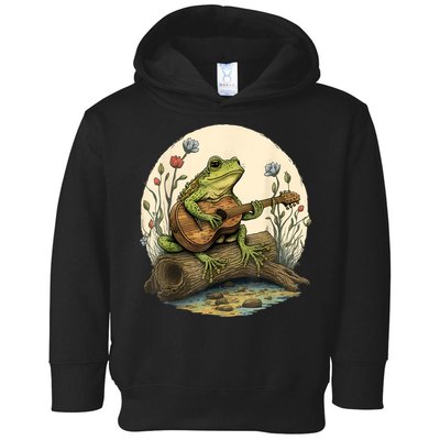 Cottagecore Aesthetic Frog Playing Banjo On Mushroom Toddler Hoodie