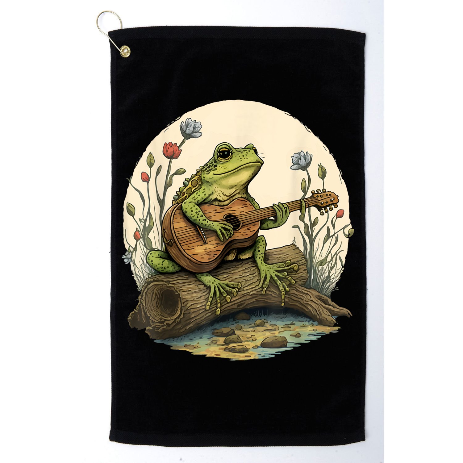 Cottagecore Aesthetic Frog Playing Banjo On Mushroom Golf Towel