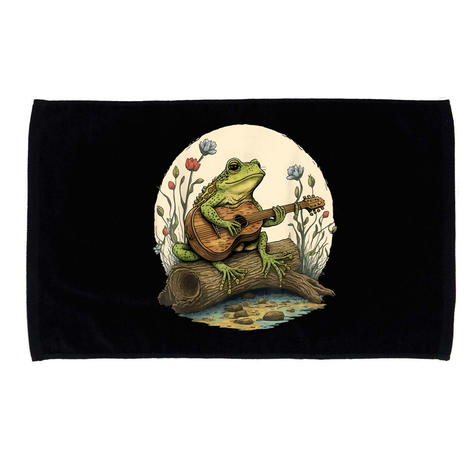 Cottagecore Aesthetic Frog Playing Banjo On Mushroom Microfiber Hand Towel