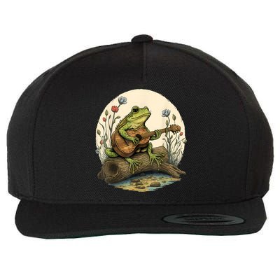 Cottagecore Aesthetic Frog Playing Banjo On Mushroom Wool Snapback Cap