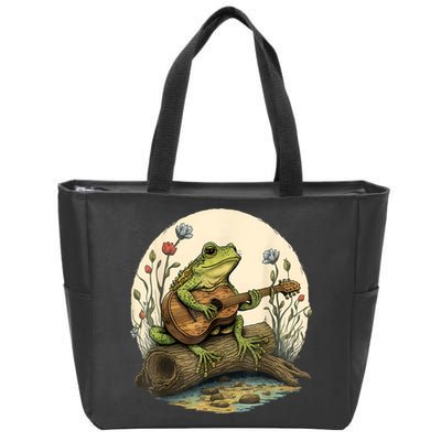 Cottagecore Aesthetic Frog Playing Banjo On Mushroom Zip Tote Bag