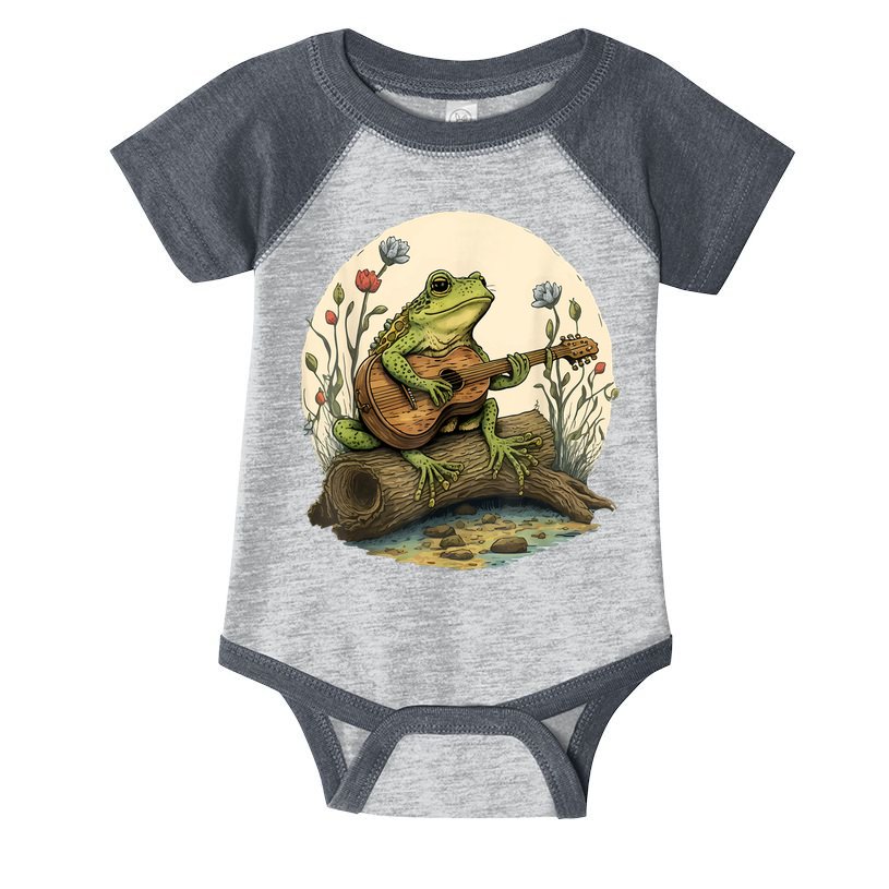 Cottagecore Aesthetic Frog Playing Banjo On Mushroom Infant Baby Jersey Bodysuit