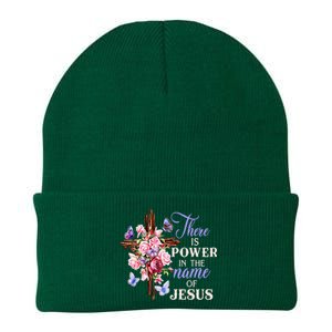 Cross And Flower There Is Power In The Name Of Jesus Christ Knit Cap Winter Beanie