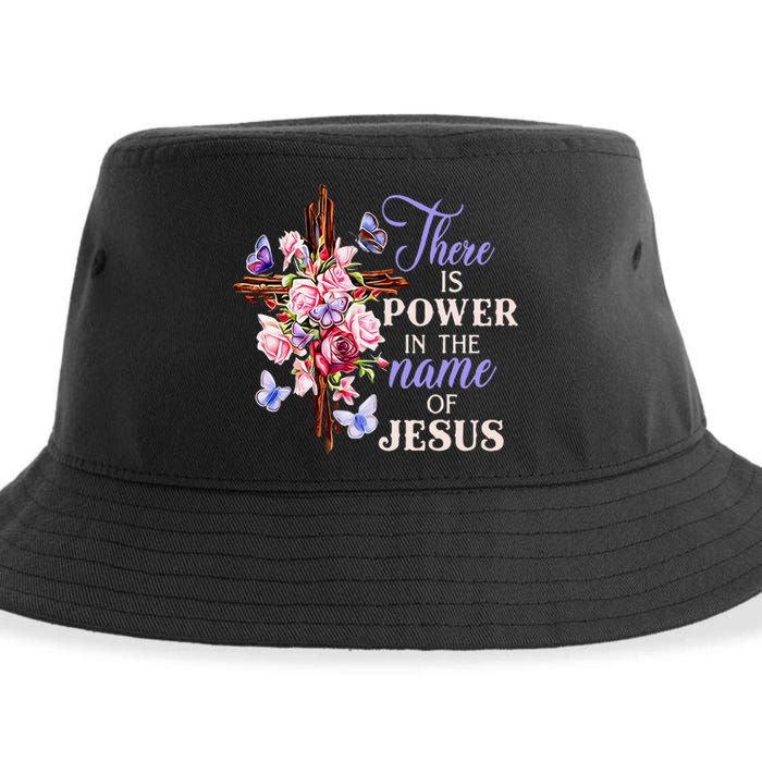 Cross And Flower There Is Power In The Name Of Jesus Christ Sustainable Bucket Hat