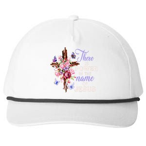 Cross And Flower There Is Power In The Name Of Jesus Christ Snapback Five-Panel Rope Hat