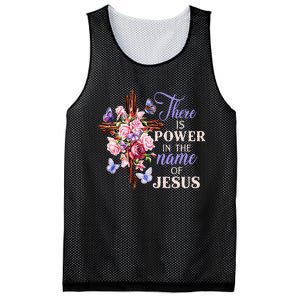 Cross And Flower There Is Power In The Name Of Jesus Christ Mesh Reversible Basketball Jersey Tank