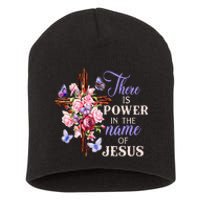 Cross And Flower There Is Power In The Name Of Jesus Christ Short Acrylic Beanie