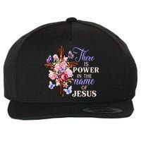 Cross And Flower There Is Power In The Name Of Jesus Christ Wool Snapback Cap