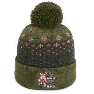 Cross And Flower There Is Power In The Name Of Jesus Christ The Baniff Cuffed Pom Beanie