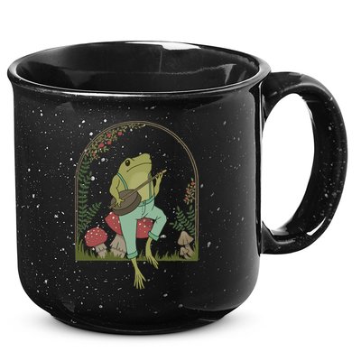 Cottagecore Aesthetic Frog Playing Banjo on Mushroom Cute 15oz Campfire Ceramic Mug