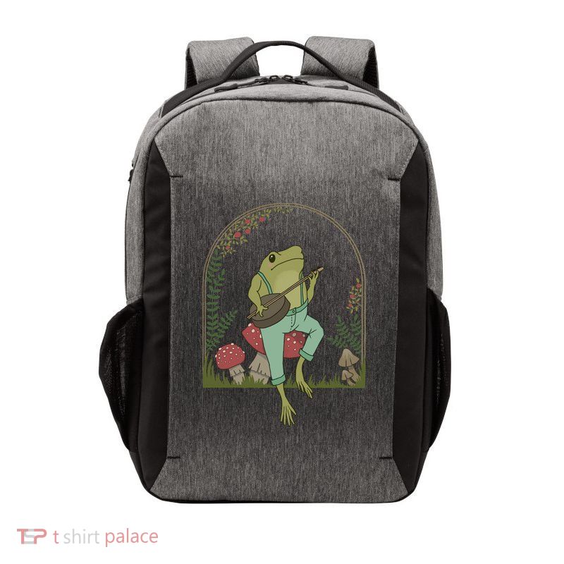 Cottagecore Aesthetic Frog Playing Banjo on Mushroom Cute Vector Backpack